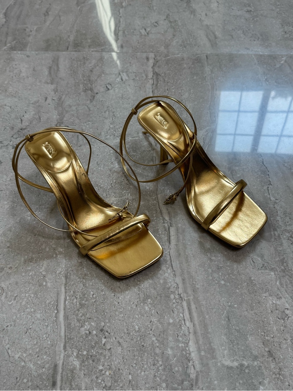 Zara Metallic Gold Strappy Heeled Sandals